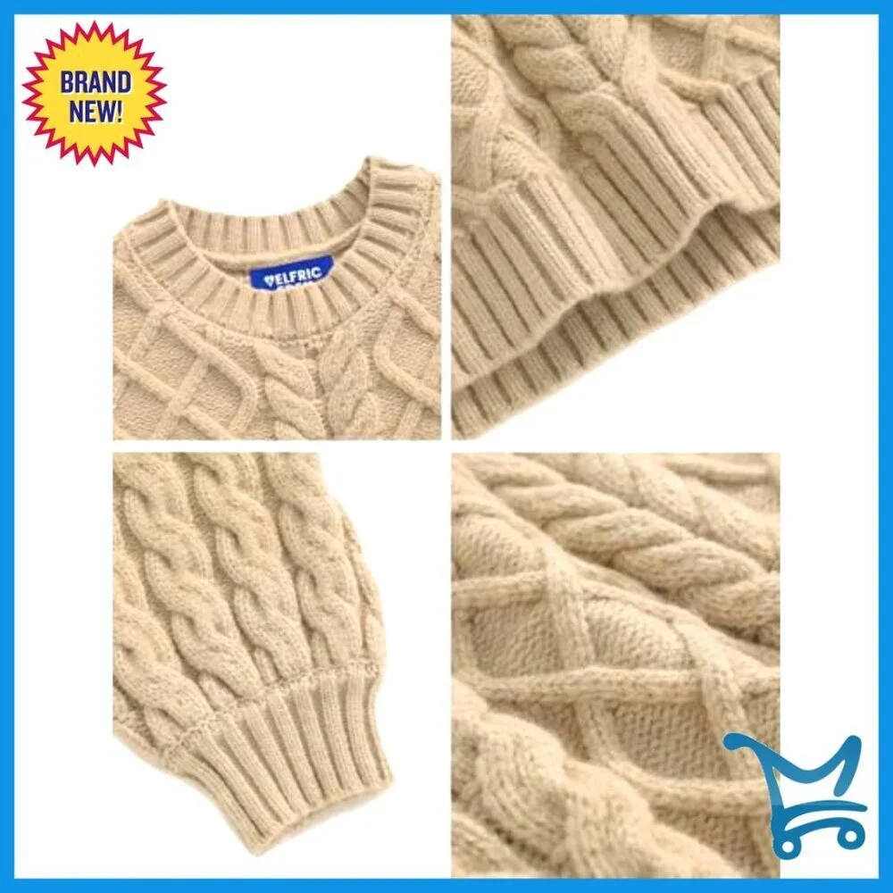 Oversized Cable Knit Chunky Sweater Lantern Sleeve Pullover Loose Fit